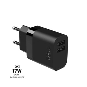 Síťová nabíječka FIXED s 2xUSB výstupem, 17W Smart Rapid Charge, černá - FIXED