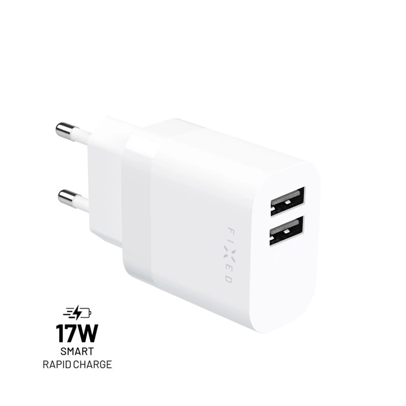 Síťová nabíječka FIXED s 2xUSB výstupem, 17W Smart Rapid Charge, bílá - FIXED