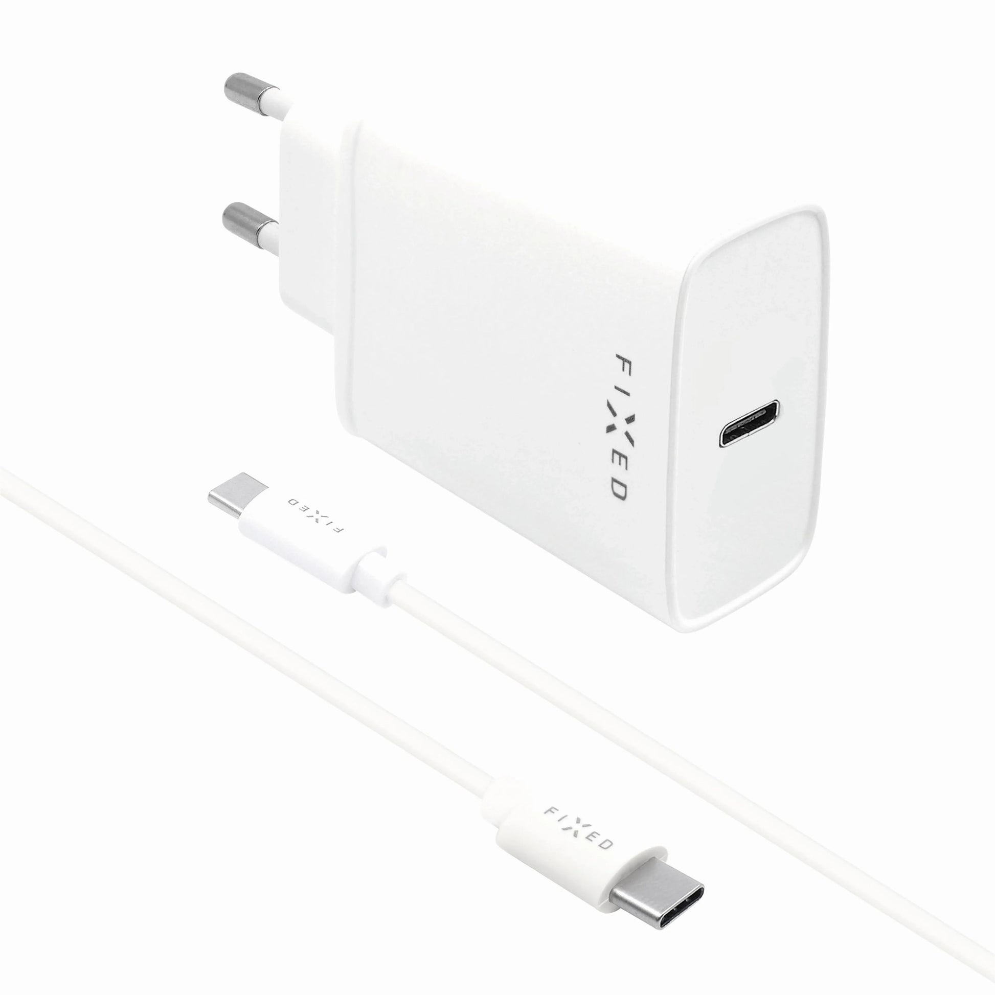 Set síťové nabíječky FIXED s USB-C výstupem a USB-C/USB-C kabelu, podpora PD, 1 metr, 20W, bílý - FIXED