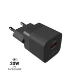 Síťová nabíječka FIXED Mini s USB-C a USB výstupem, podpora PD a QC 3.0, 20W, černá - FIXED