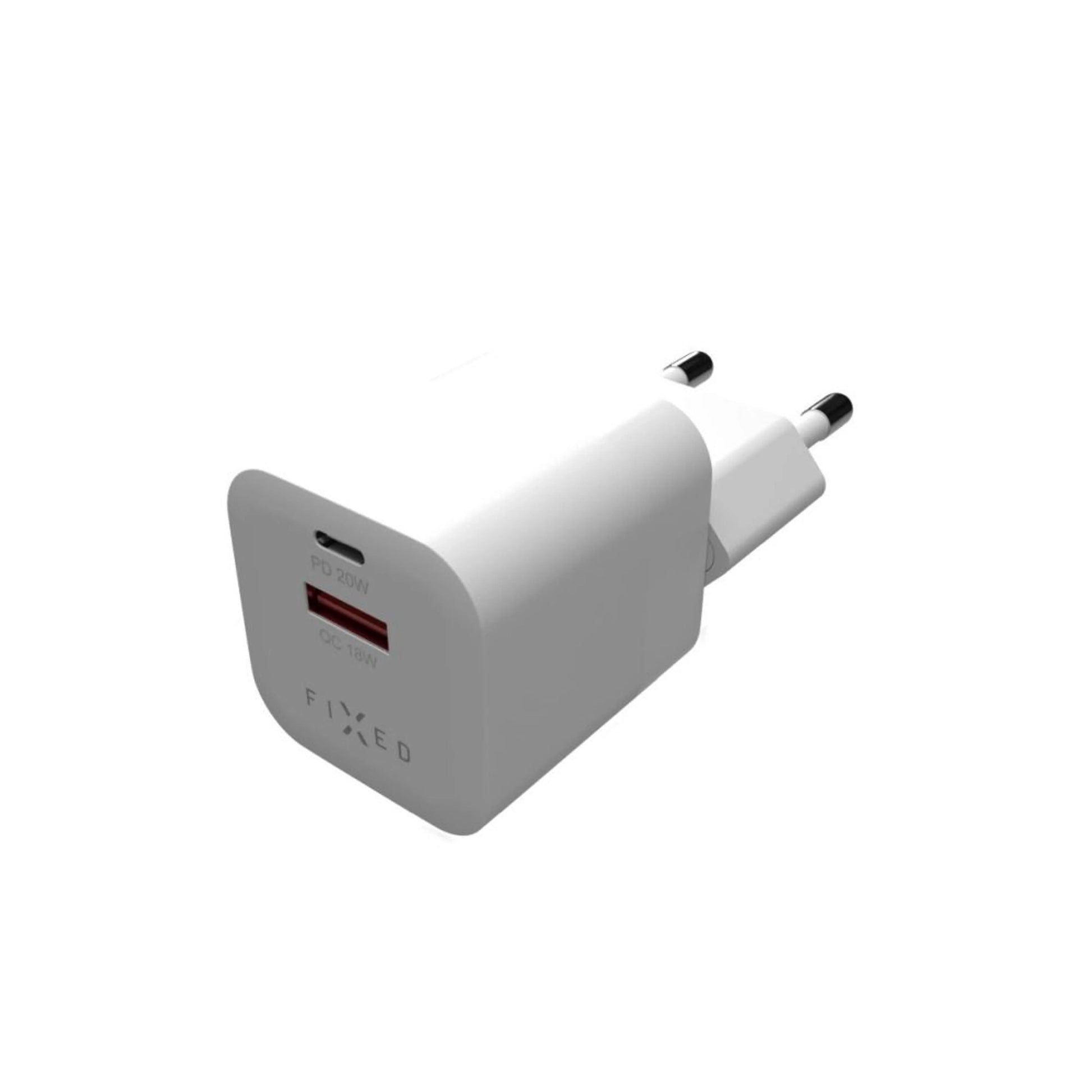 Síťová nabíječka FIXED Mini s USB-C a USB výstupem, podpora PD a QC 3.0, 20W, bílá - FIXED