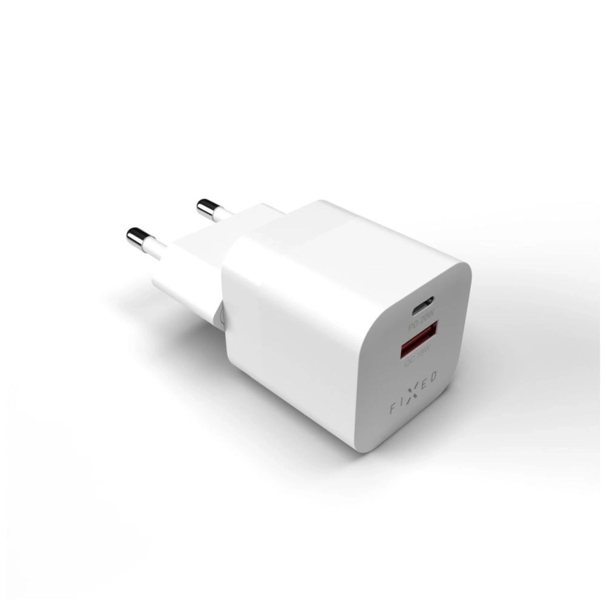 Síťová nabíječka FIXED Mini s USB-C a USB výstupem, podpora PD a QC 3.0, 20W, bílá - FIXED