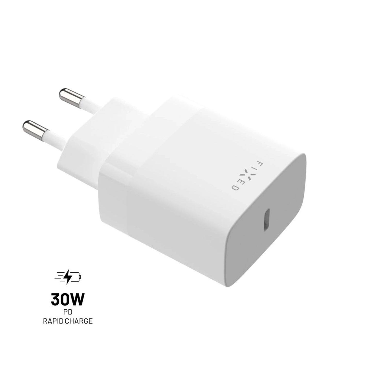 Síťová nabíječka FIXED s USB-C výstupem a podporou PD, 30W, bílá - FIXED