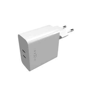 Síťová nabíječka FIXED s 2x USB-C výstupem, podpora PD, 65W, bílá - FIXED