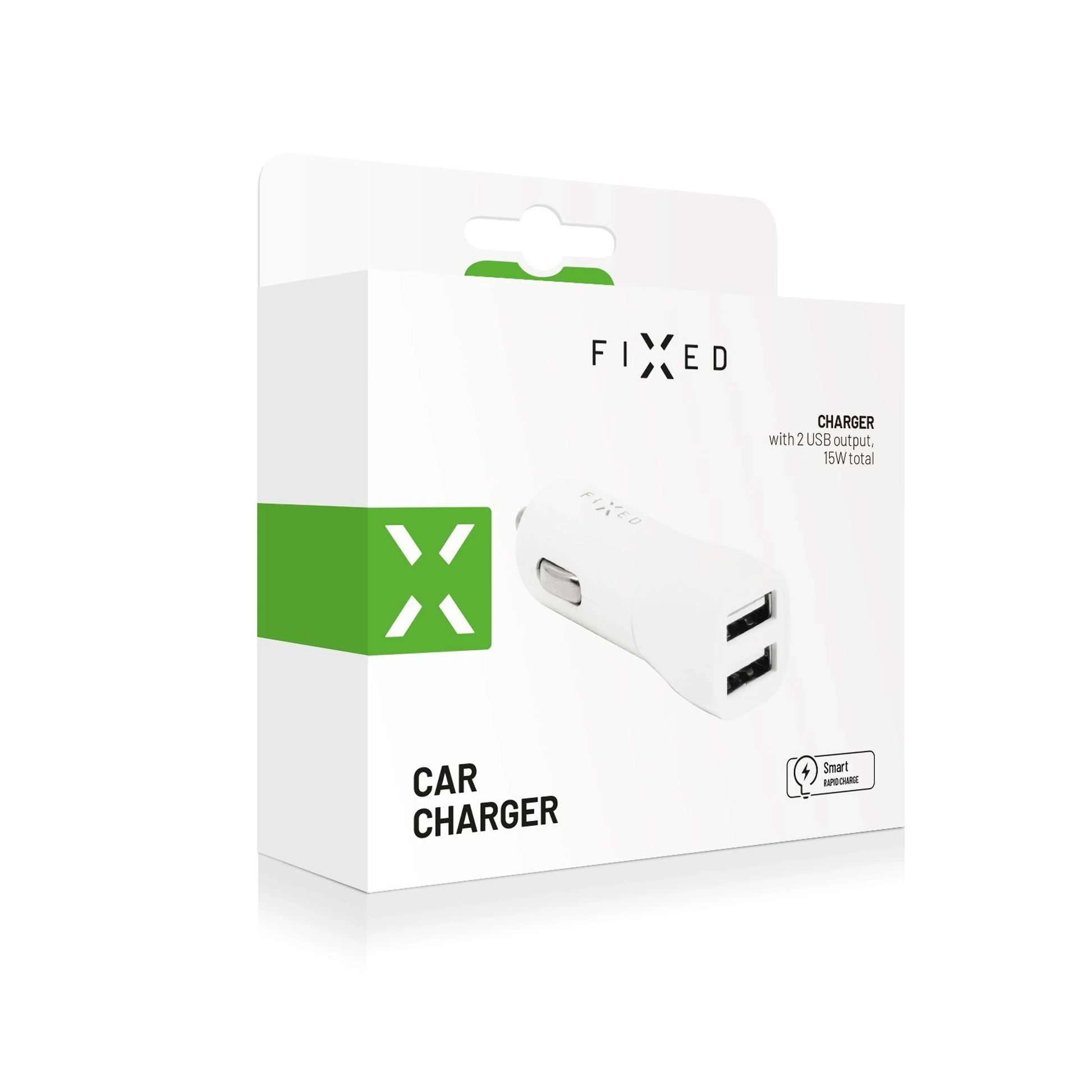 Autonabíječka FIXED s 2xUSB výstupem, 15W Smart Rapid Charge, bílá - FIXED