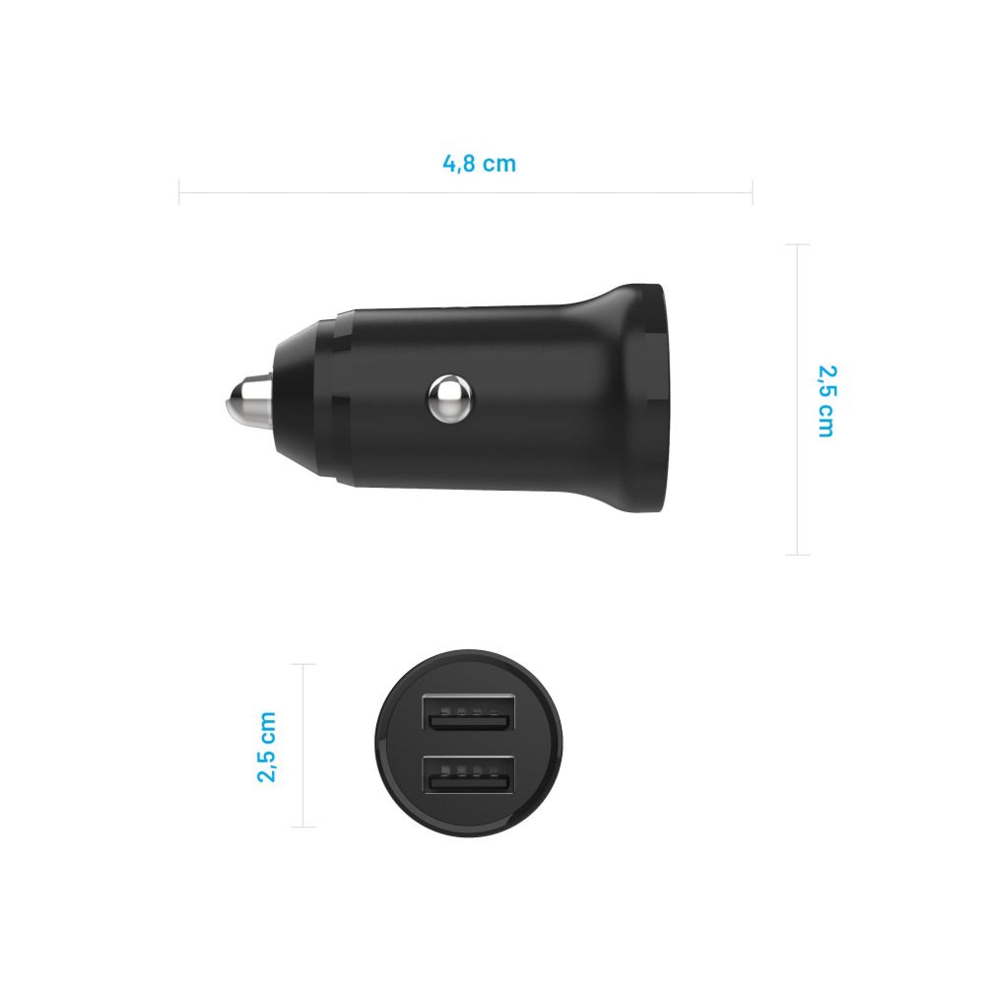 Set autonabíječky FIXED s 2xUSB výstupem a USB/micro USB kabelu, 1 metr, 15W Smart Rapid Charge, černá - FIXED