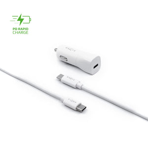 Set autonabíječky FIXED s USB-C výstupem a USB-C/USB-C kabelu, podpora PD, 1 metr, 18W, bílý - FIXED