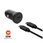 Set autonabíječky FIXED s USB-C výstupem a USB-C/USB-C kabelu, podpora PD, 1 metr, 20W, černá - FIXED