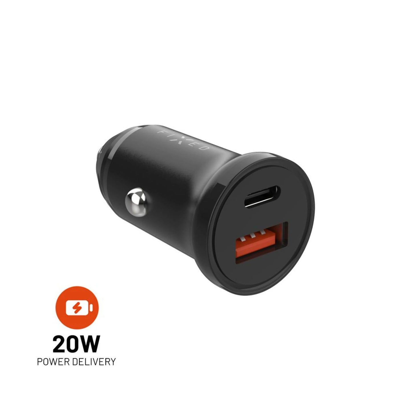 Autonabíječka FIXED s USB-C a USB výstupem a podporou PD, 20W, černá - FIXED