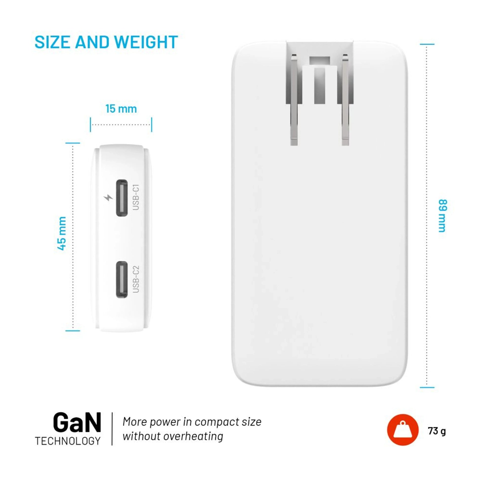 Síťová GaN nabíječka FIXED Slim Traveller s 2x USB-C výstupem s vyměnitelnými adaptéry, 45W, bílá - FIXED