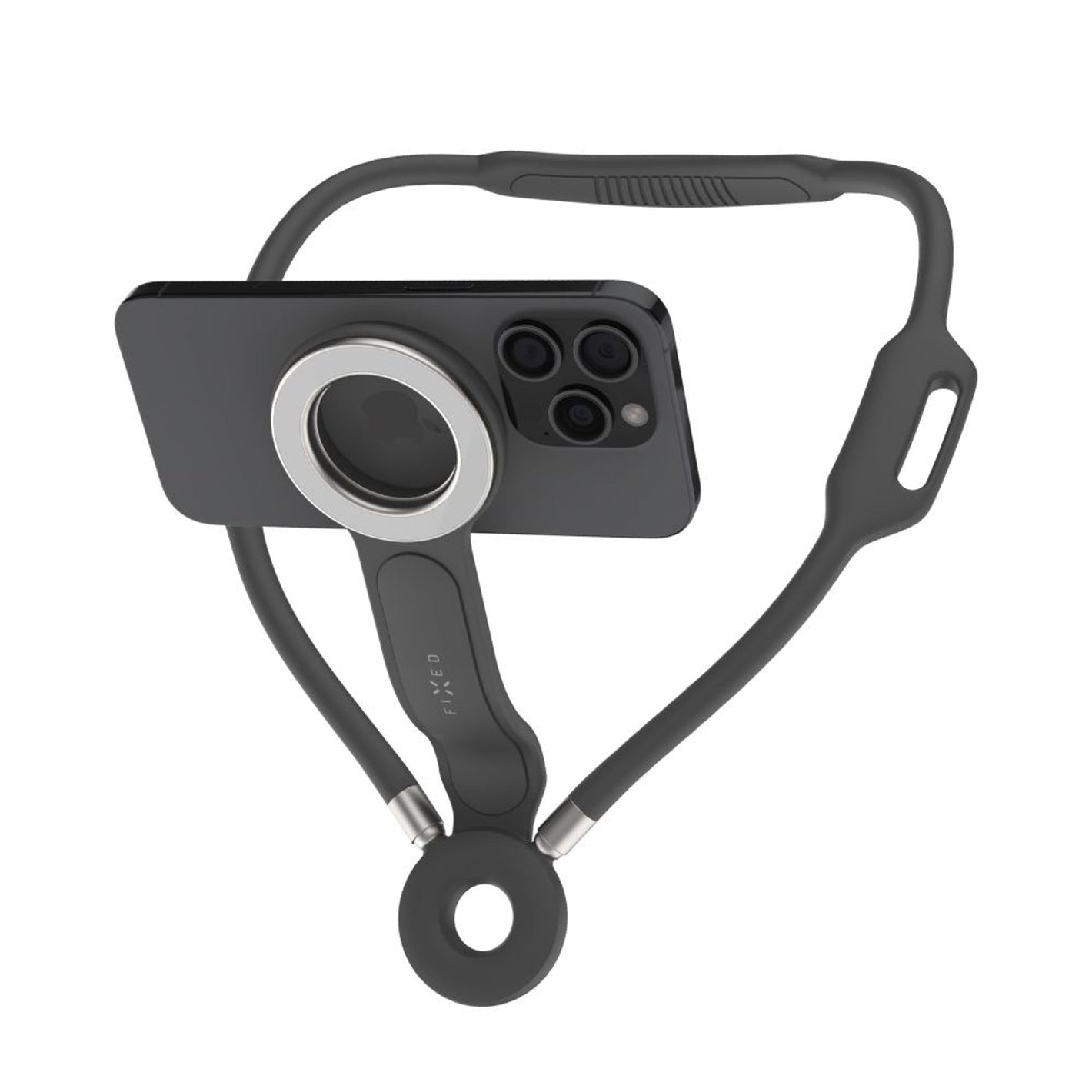 Držák telefonu na krk FIXED Creator Neck Phone Holder s podporou MagSafe, šedý - FIXED