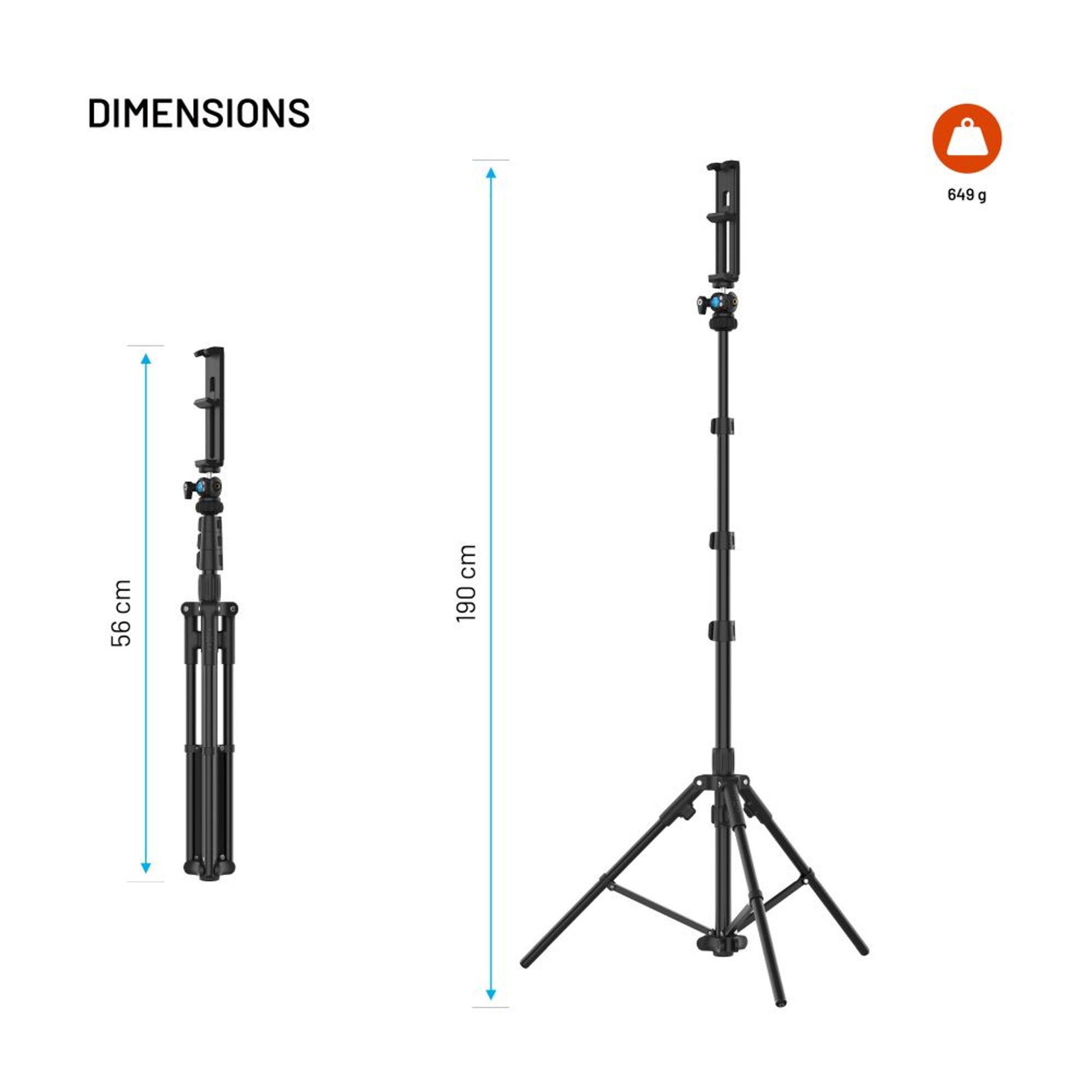 Extra dlouhý stativ FIXED Creator Tripod, 1,9m, 1/4" závit, černý - FIXED