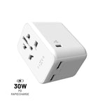 Cestovní adaptér FIXED Voyager 30 W pro EU, UK a USA/AUS, s 1xUSB-C a 2xUSB výstupem, GaN, PD 30W, bílý - FIXED