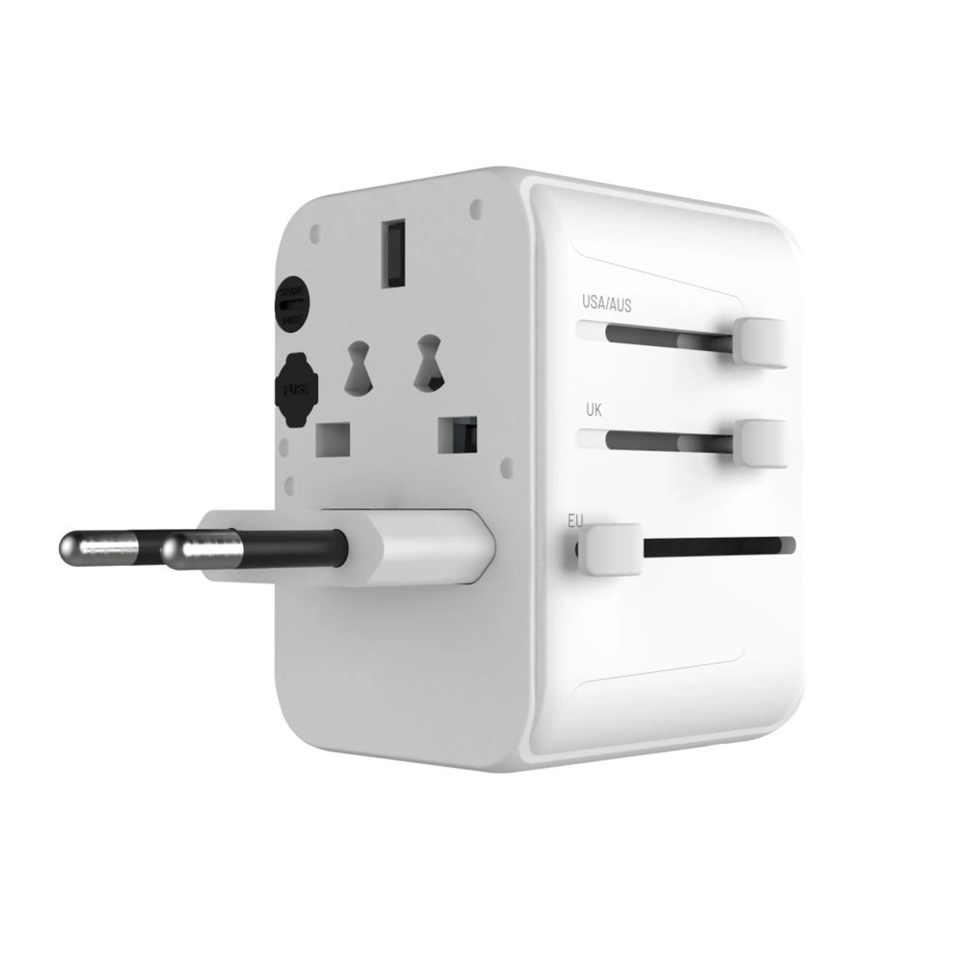 Cestovní adaptér FIXED Voyager 30 W pro EU, UK a USA/AUS, s 1xUSB-C a 2xUSB výstupem, GaN, PD 30W, bílý - FIXED