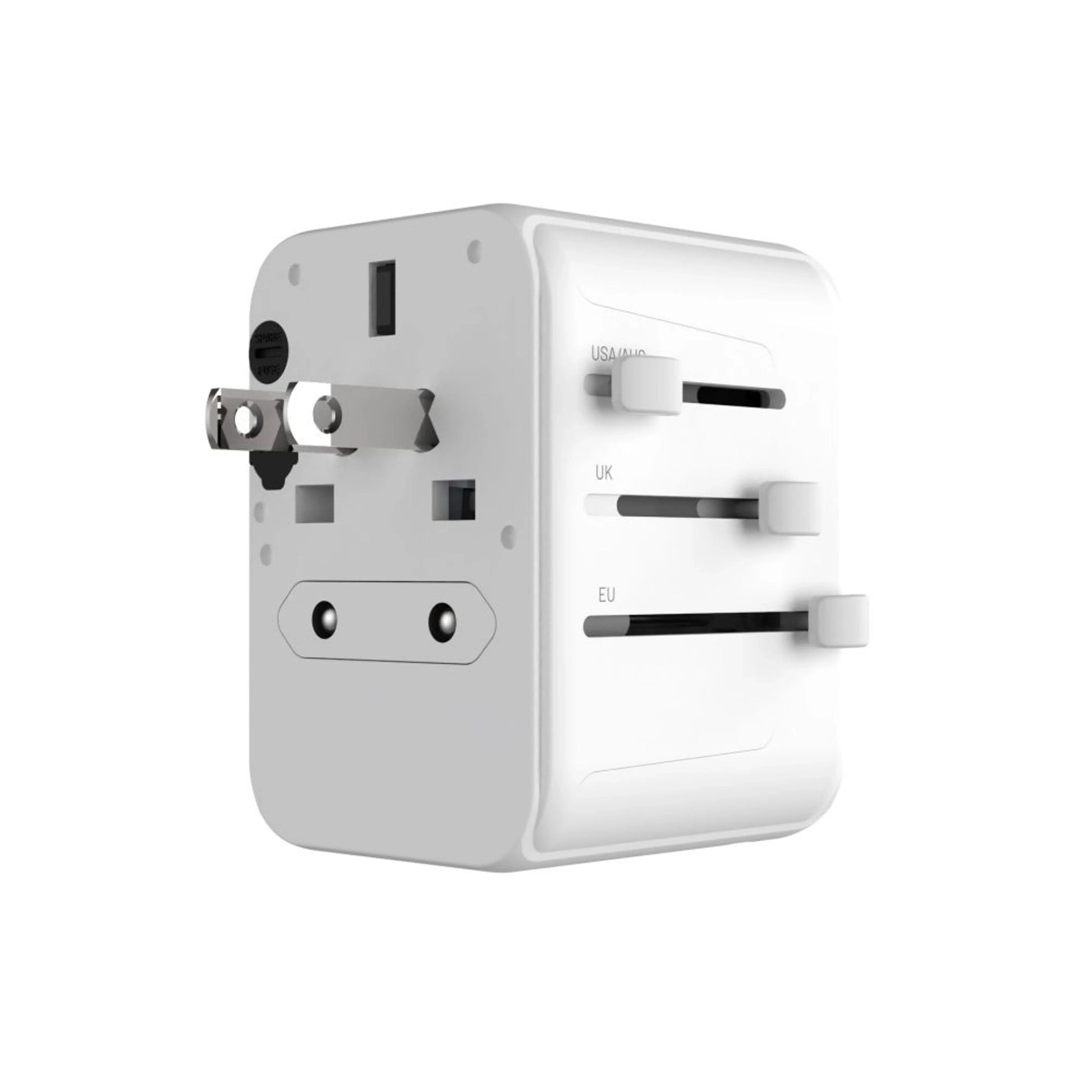 Cestovní adaptér FIXED Voyager 30 W pro EU, UK a USA/AUS, s 1xUSB-C a 2xUSB výstupem, GaN, PD 30W, bílý - FIXED