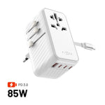 Cestovní adaptér FIXED Voyager 85W pro EU, UK a USA/AUS, s 4xUSB-C a 1xUSB výstupem, GaN, PD 85W, bílý - FIXED