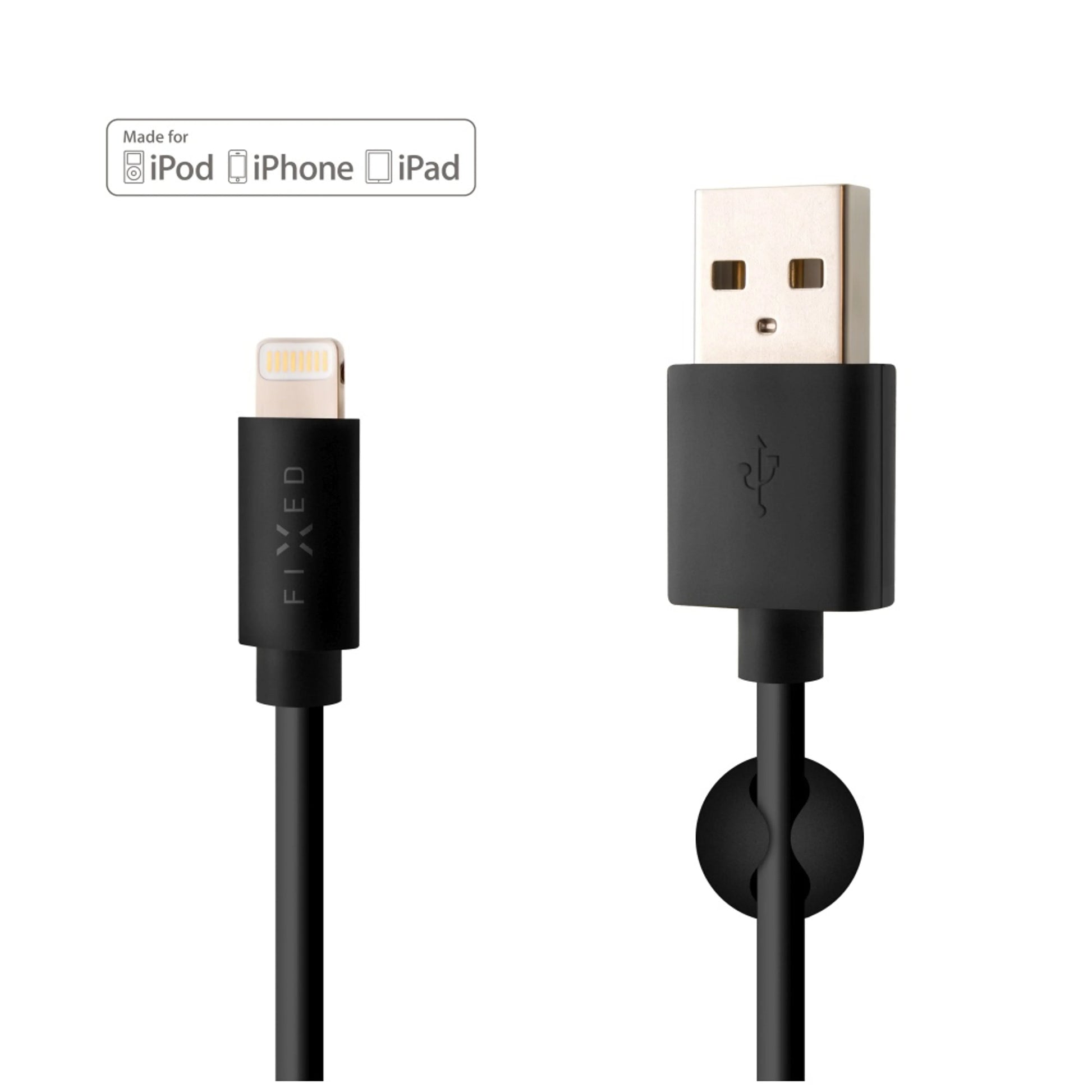 Datový a nabíjecí kabel FIXED s konektory USB/Lightning, 1 metr, MFI certifikace, černý - FIXED