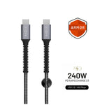 Nabíjecí a datový odolný kabel FIXED Armor s konektory USB-C/USB-C a podporou PD, 1.2 m, USB 2.0, 240W, šedý - FIXED