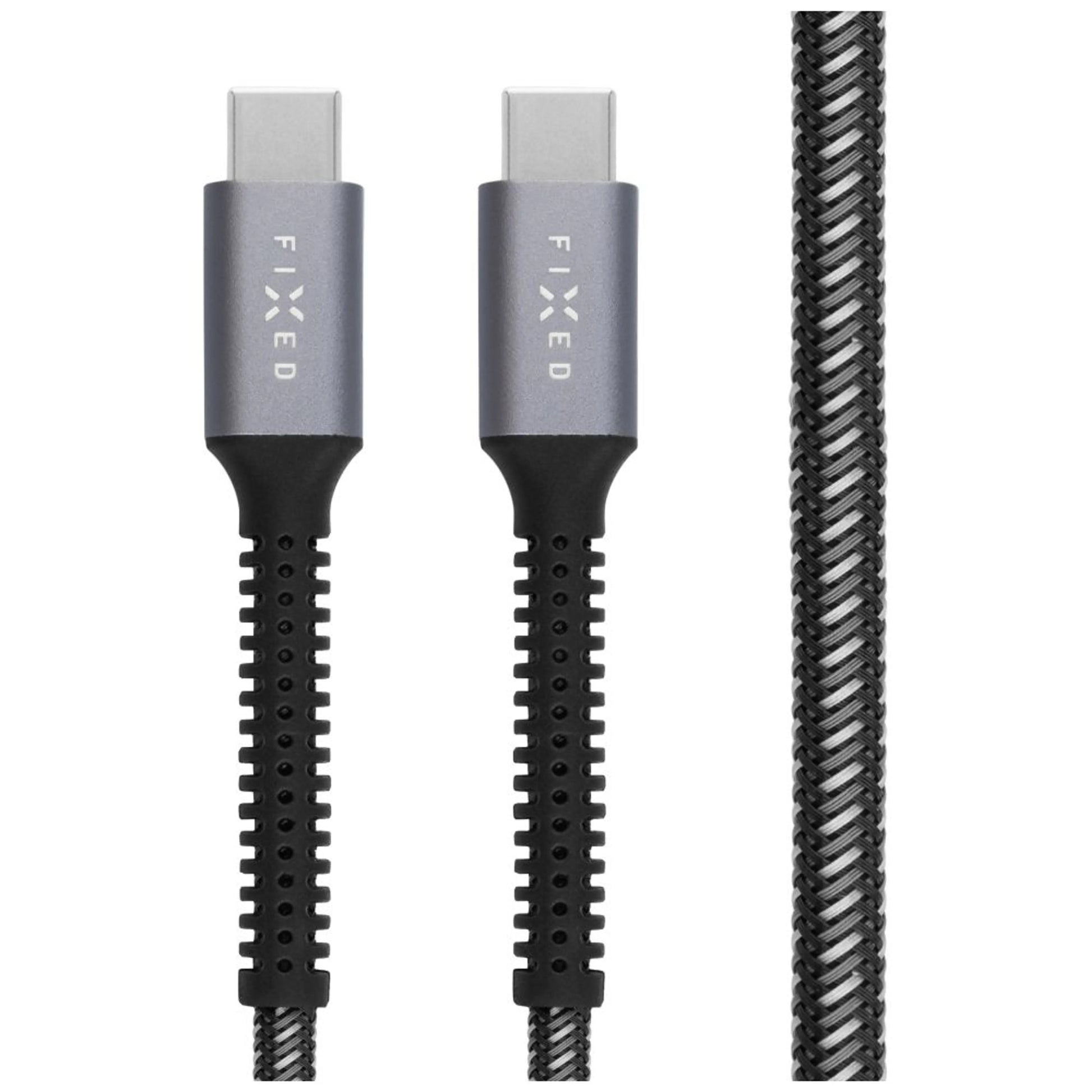Dlouhý nabíjecí a datový odolný kabel FIXED Armor s konektory USB-C/USB-C a podporou PD, 2m, USB 2.0, 240W, šedý - FIXED