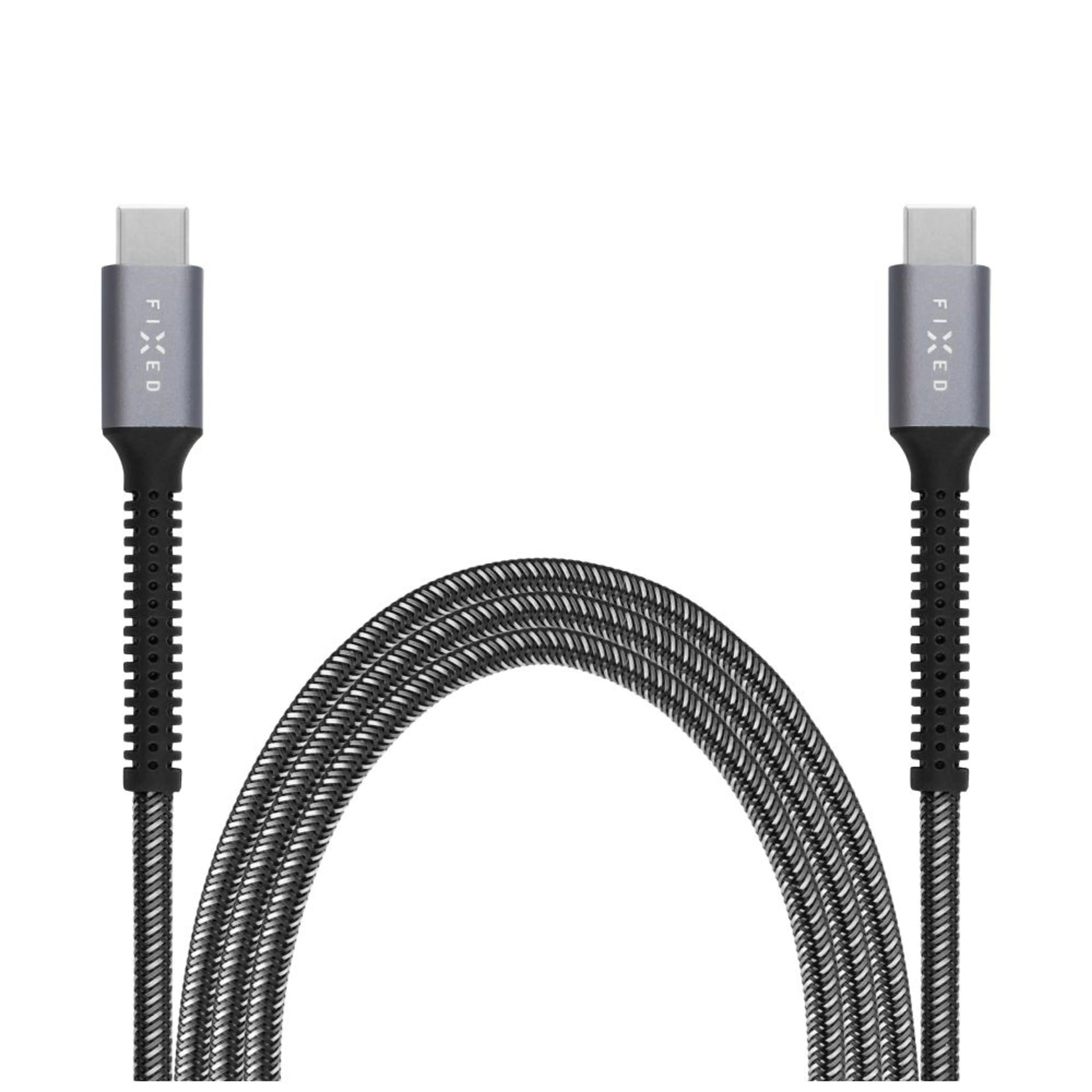 Dlouhý nabíjecí a datový odolný kabel FIXED Armor s konektory USB-C/USB-C a podporou PD, 2m, USB 2.0, 240W, šedý - FIXED
