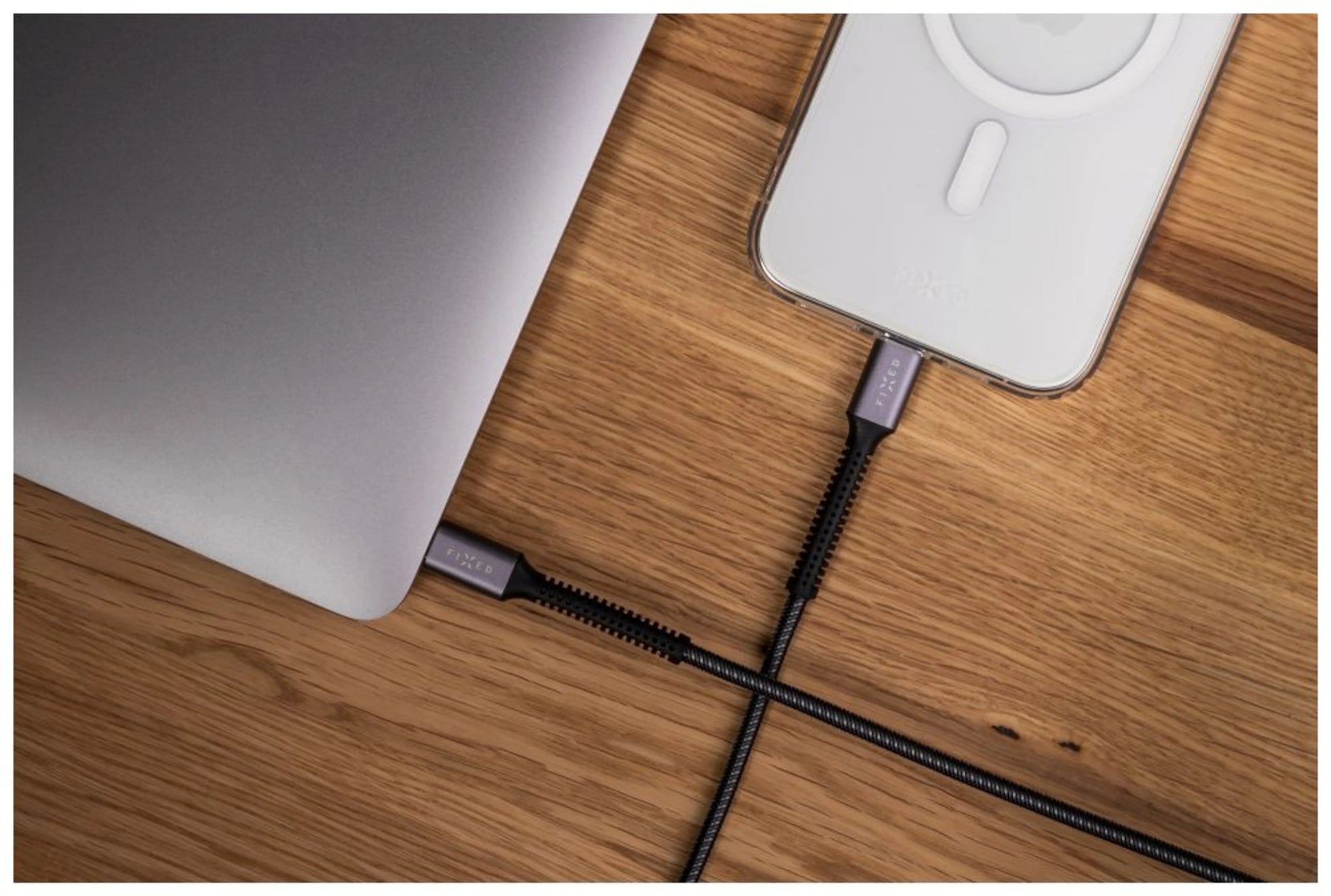 Dlouhý nabíjecí a datový odolný kabel FIXED Armor s konektory USB-C/USB-C a podporou PD, 2m, USB 2.0, 240W, šedý - FIXED