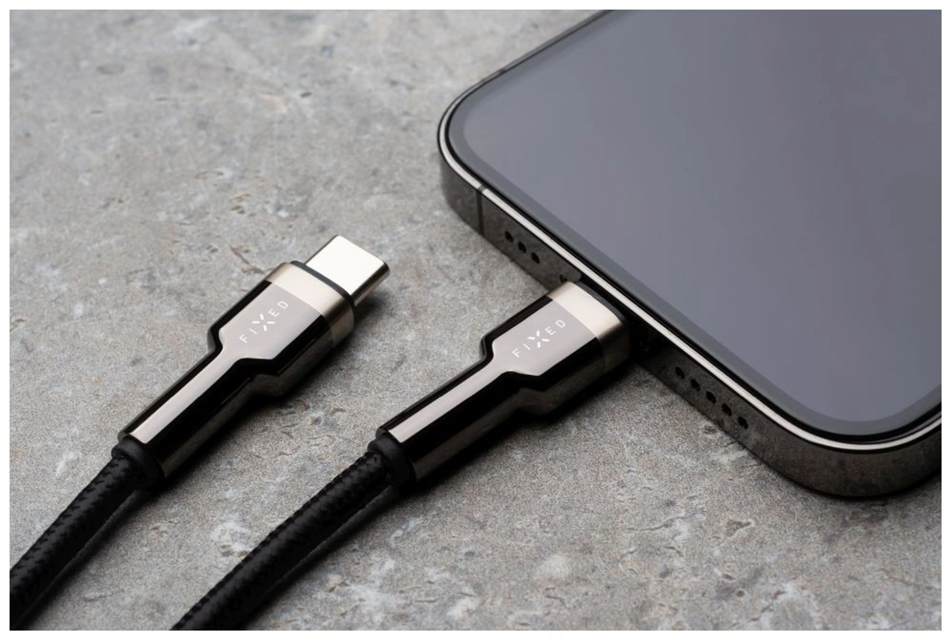 Dlouhý nabíjecí a datový opletený kabel FIXED s konektory USB-C/USB-C a podporou PD, 2m, USB 2.0, 100W, černý - FIXED