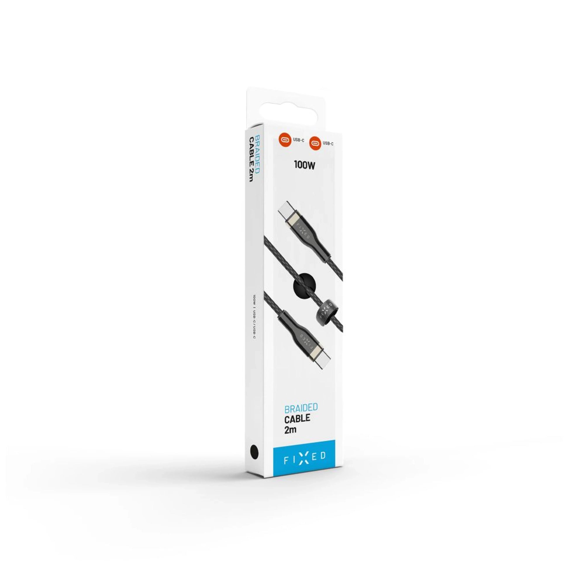 Dlouhý nabíjecí a datový opletený kabel FIXED s konektory USB-C/USB-C a podporou PD, 2m, USB 2.0, 100W, černý - FIXED