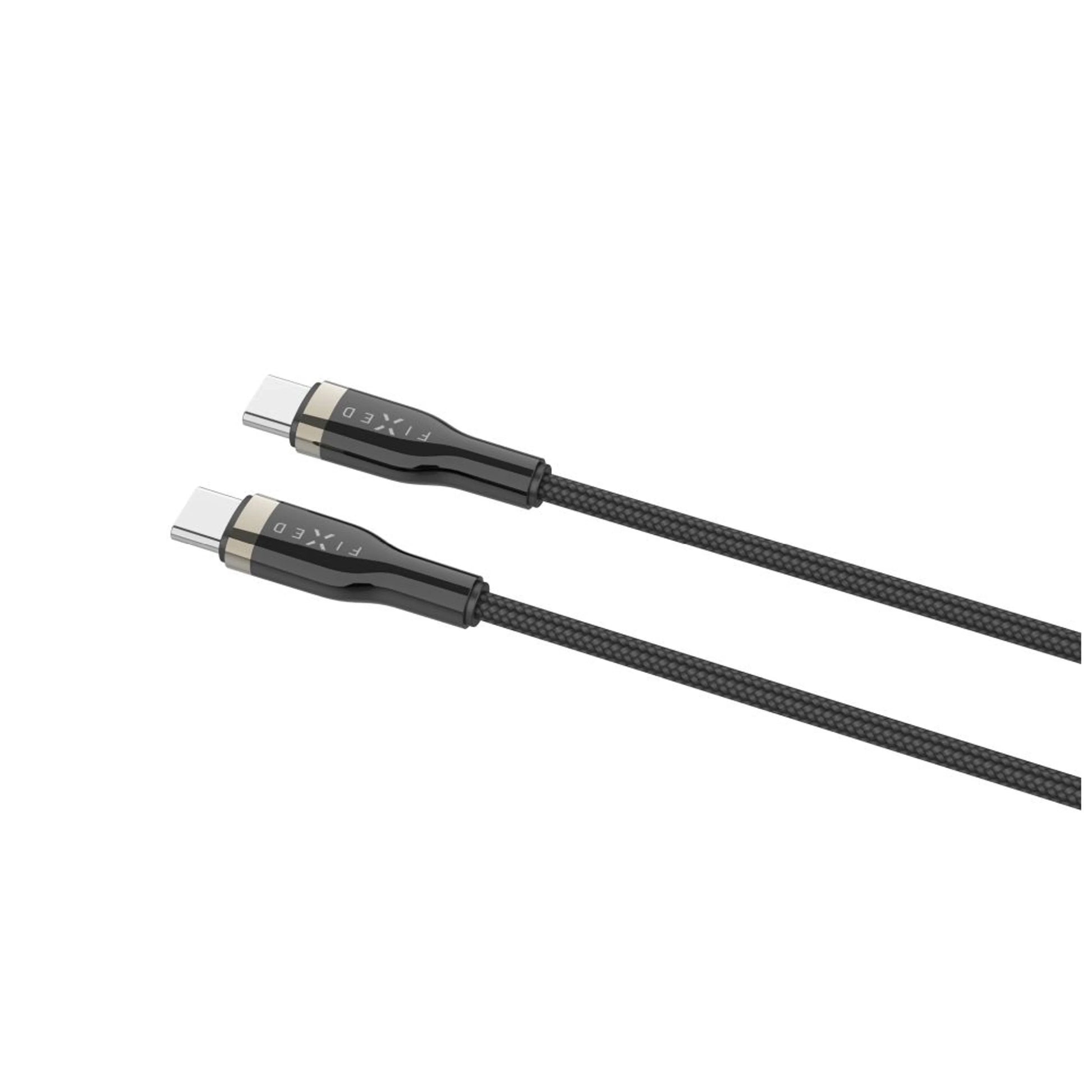Dlouhý nabíjecí a datový opletený kabel FIXED s konektory USB-C/USB-C a podporou PD, 2m, USB 2.0, 100W, černý - FIXED