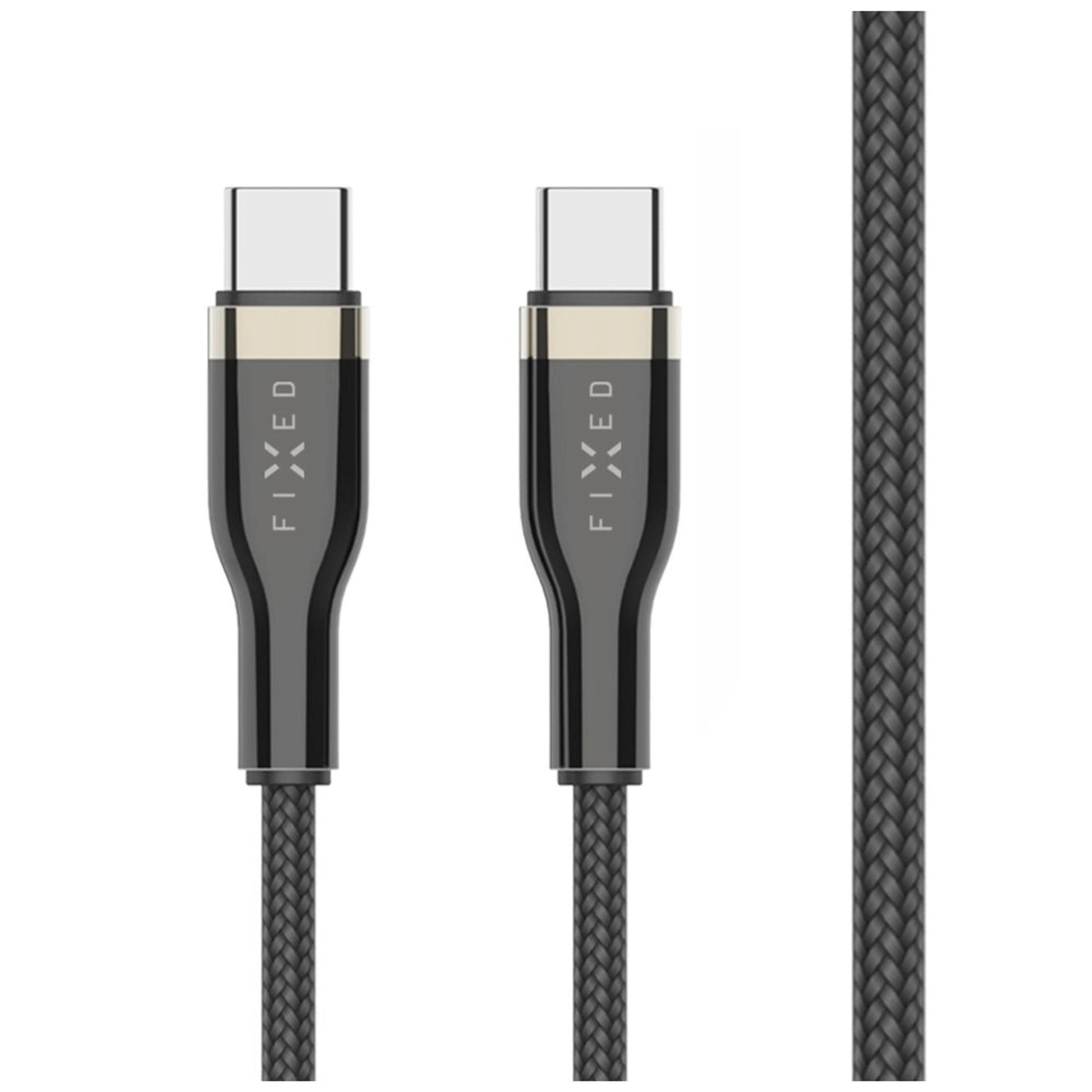 Dlouhý nabíjecí a datový opletený kabel FIXED s konektory USB-C/USB-C a podporou PD, 2m, USB 2.0, 100W, černý - FIXED