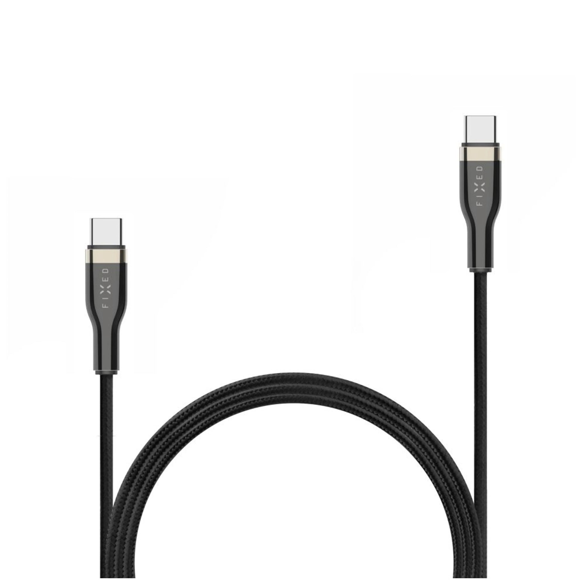 Dlouhý nabíjecí a datový opletený kabel FIXED s konektory USB-C/USB-C a podporou PD, 2m, USB 2.0, 100W, černý - FIXED
