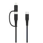 Nabíjecí a datový opletený kabel FIXED s konektory USB-C/USB-C a Lightning adaptérem, PD, 1.2m, MFi, PD 60W, šedý - FIXED