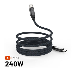 Dlouhý magnetický nabíjecí a datový opletený kabel FIXED s konektory USB-C/USB-C a podporou PD, 2m, USB 2.0, 240W, šedý - FIXED