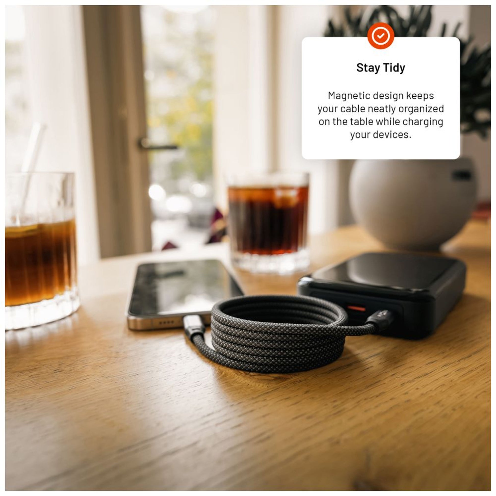 Dlouhý magnetický nabíjecí a datový opletený kabel FIXED s konektory USB-C/USB-C a podporou PD, 2m, USB 2.0, 240W, šedý - FIXED