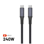 Dlouhý nabíjecí a datový opletený kabel FIXED s konektory USB-C/USB-C, PD 3.1, 2 m, USB4gen2 20Gbps, 4K60Hz, 240W, šedý - FIXED
