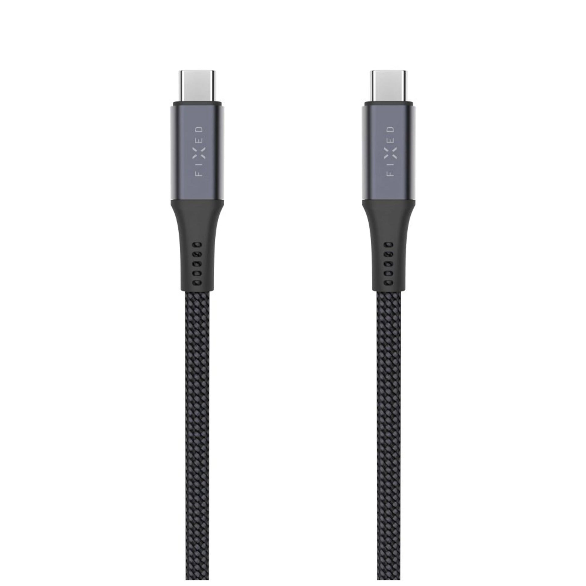 Dlouhý nabíjecí a datový opletený kabel FIXED s konektory USB-C/USB-C, PD 3.1, 2 m, USB4gen2 20Gbps, 4K60Hz, 240W, šedý - FIXED