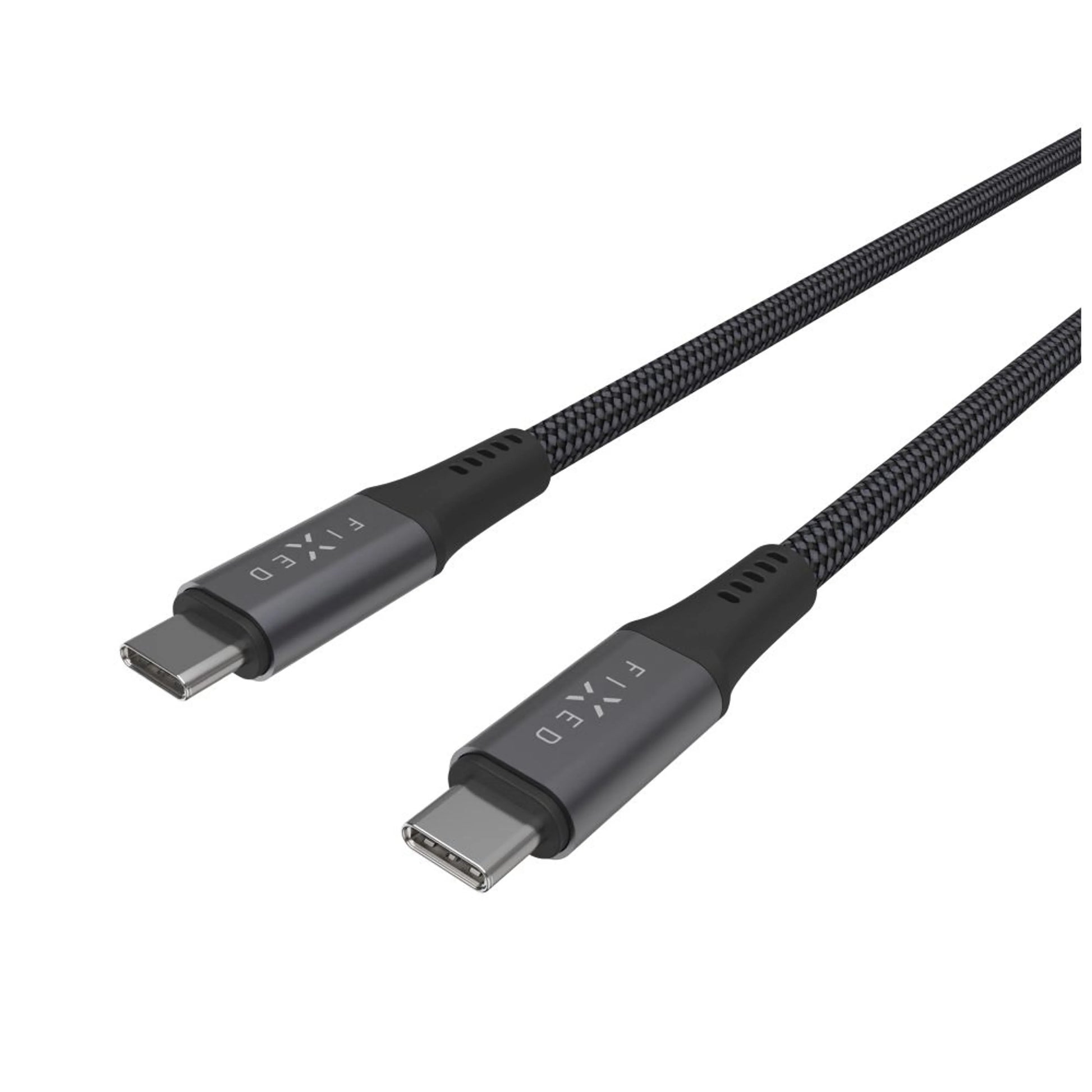 Dlouhý nabíjecí a datový opletený kabel FIXED s konektory USB-C/USB-C, PD 3.1, 2 m, USB4gen2 20Gbps, 4K60Hz, 240W, šedý - FIXED
