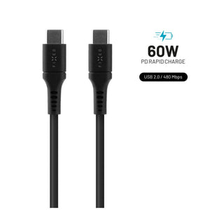 Dlouhý nabíjecí a datový Liquid silicone kabel FIXED s konektory USB-C/USB-C a podporou PD, 2m, USB 2.0, 60W, černý - FIXED