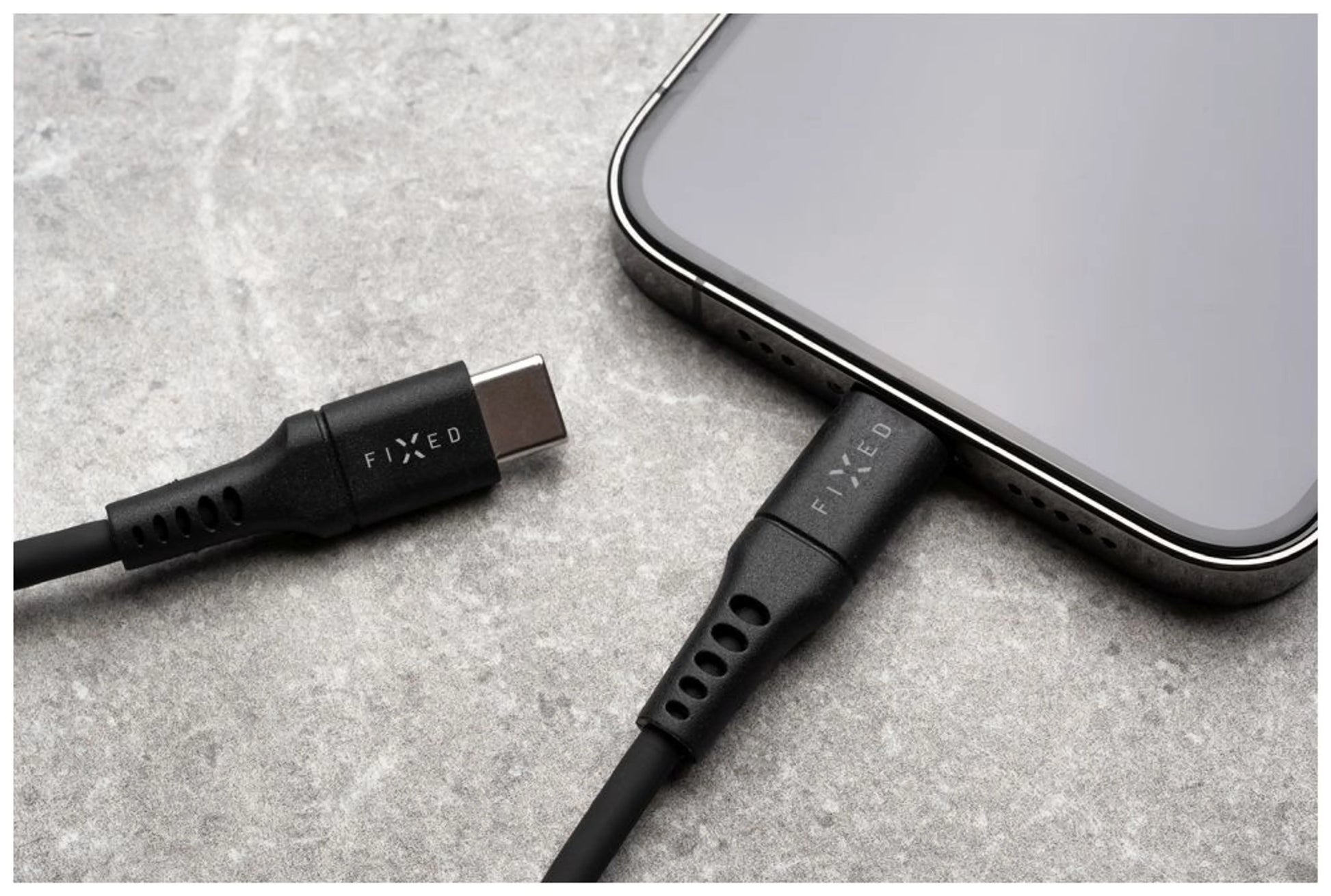 Dlouhý nabíjecí a datový Liquid silicone kabel FIXED s konektory USB-C/USB-C a podporou PD, 2m, USB 2.0, 60W, černý - FIXED