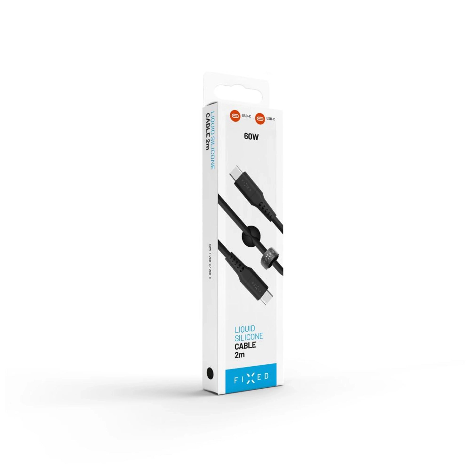 Dlouhý nabíjecí a datový Liquid silicone kabel FIXED s konektory USB-C/USB-C a podporou PD, 2m, USB 2.0, 60W, černý - FIXED
