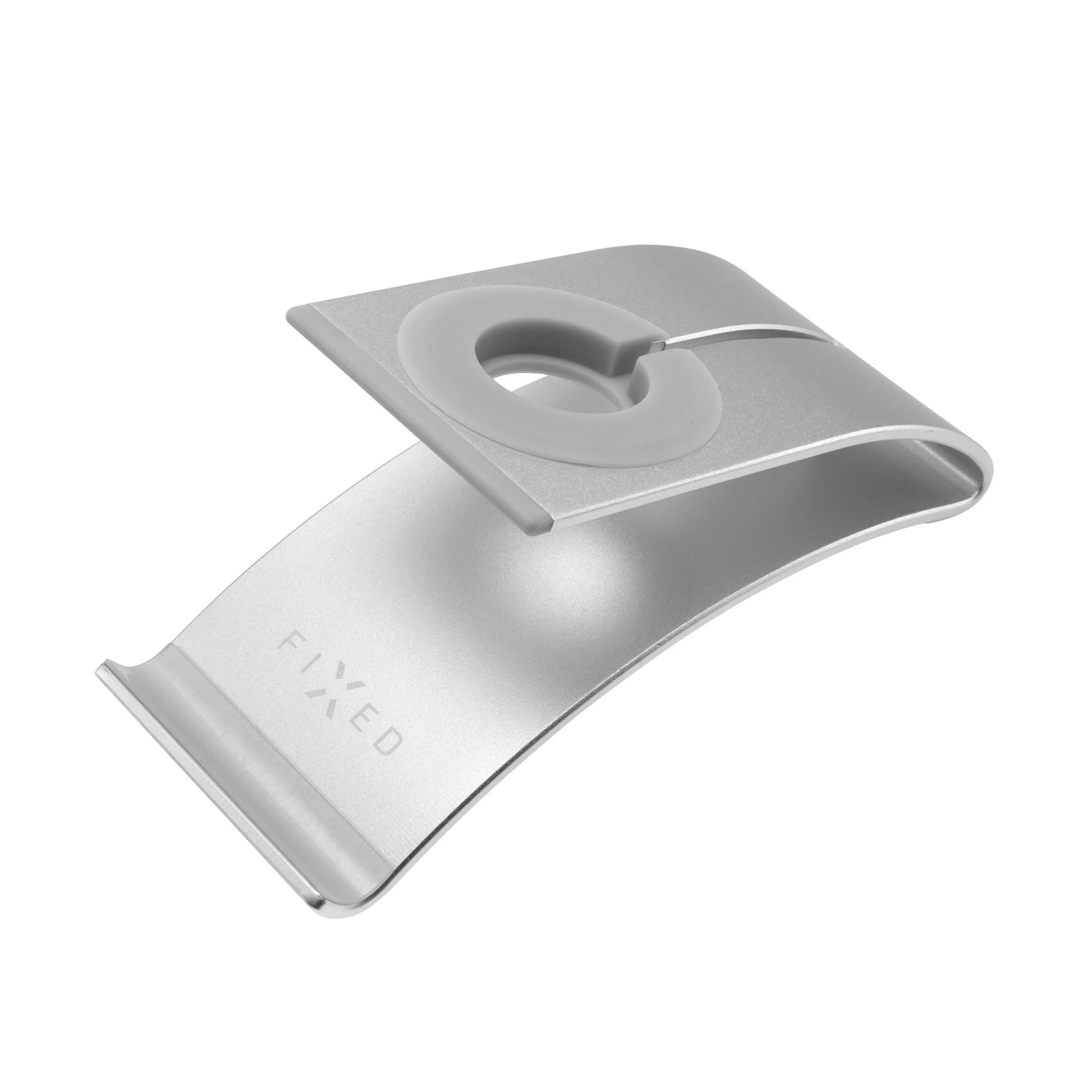 Hliníkový stojánek FIXED Frame Watch na stůl pro mobilní telefony, tablety a hodinky Apple Watch, stříbrný - FIXED