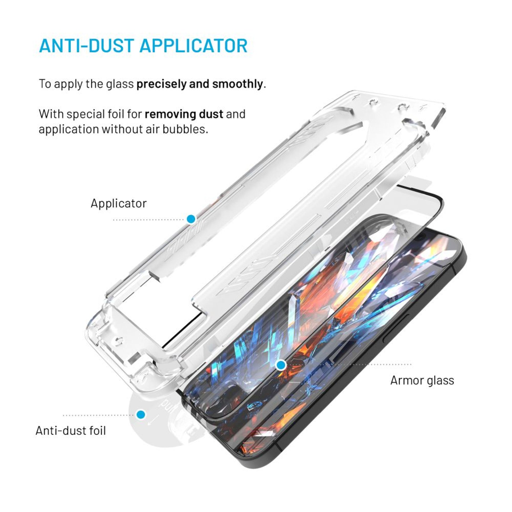 Ultra odolné tvrzené sklo FIXED Armor s Anti-dust aplikátorem a AR vrstvou pro Apple iPhone 16 Pro, černé - FIXED