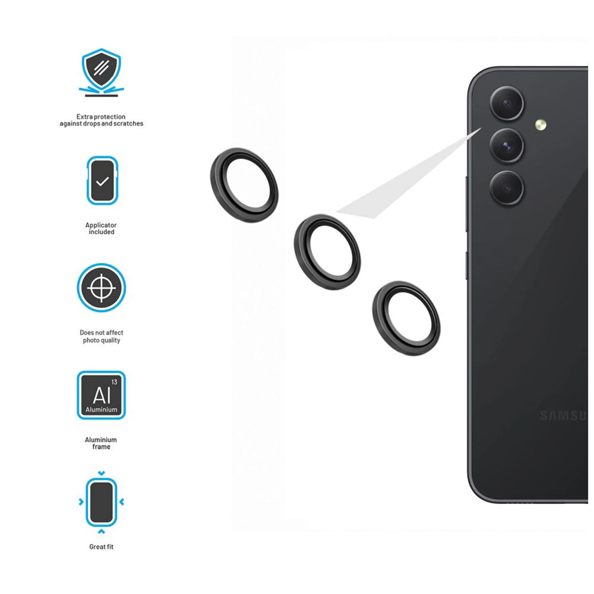 Ochranná skla čoček fotoaparátů FIXED Camera Glass pro Samsung Galaxy A54 5G, černá - FIXED