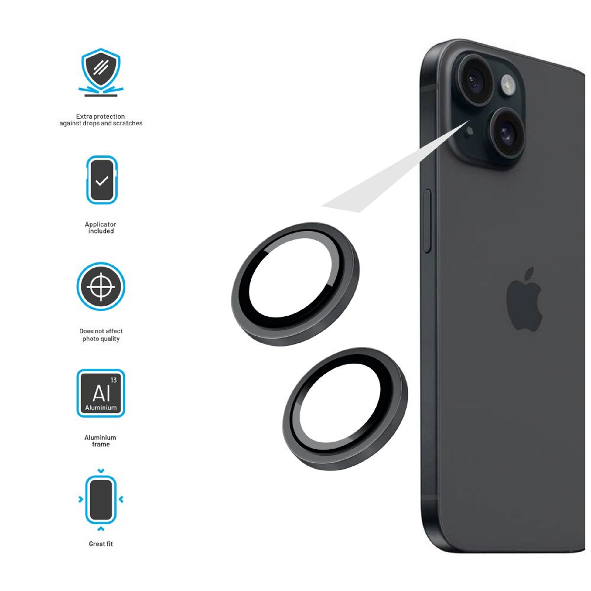 Ochranná skla čoček fotoaparátů FIXED Camera Glass pro Apple iPhone 15/15 Plus, space gray - FIXED
