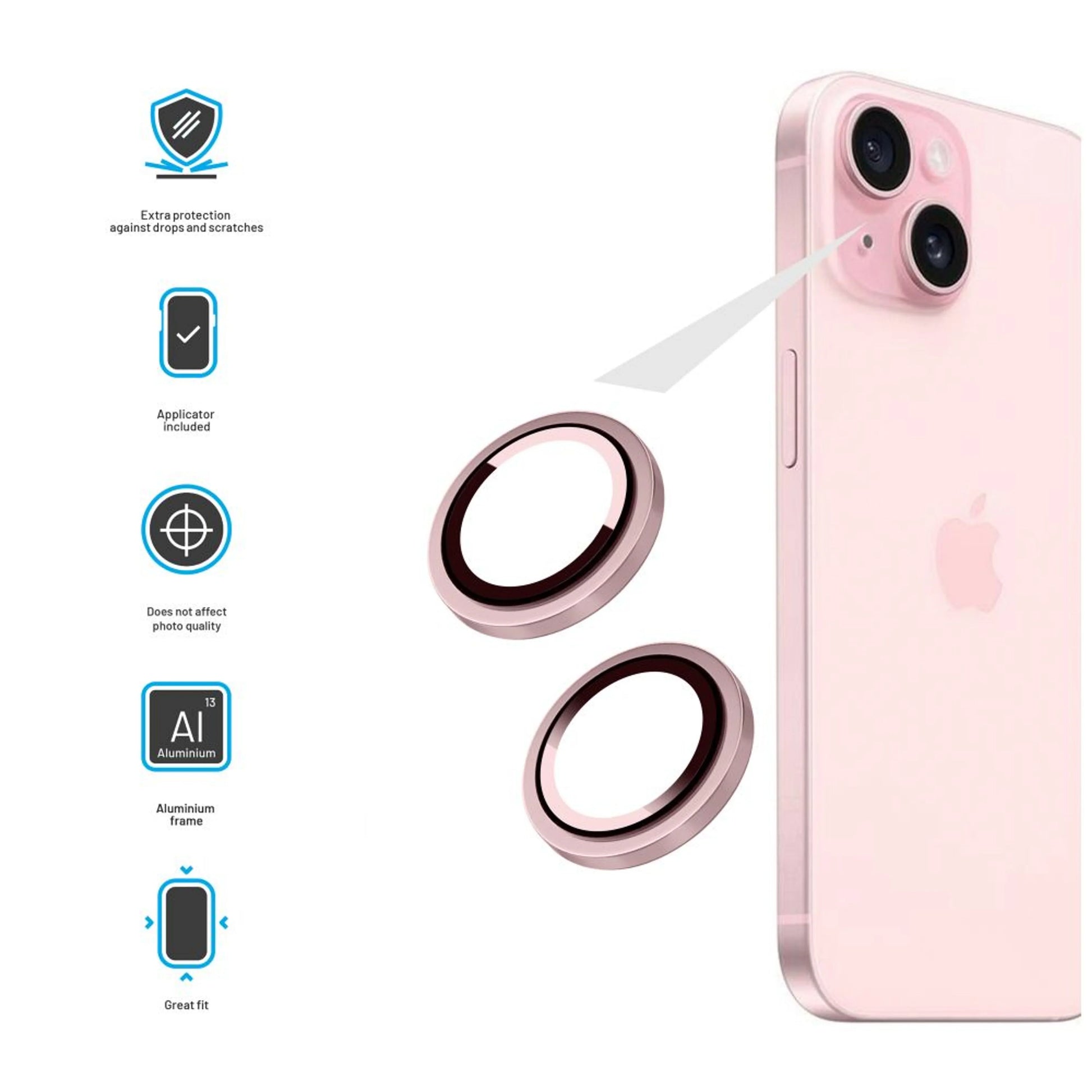 Ochranná skla čoček fotoaparátů FIXED Camera Glass pro Apple iPhone 15/15 Plus, růžová - FIXED