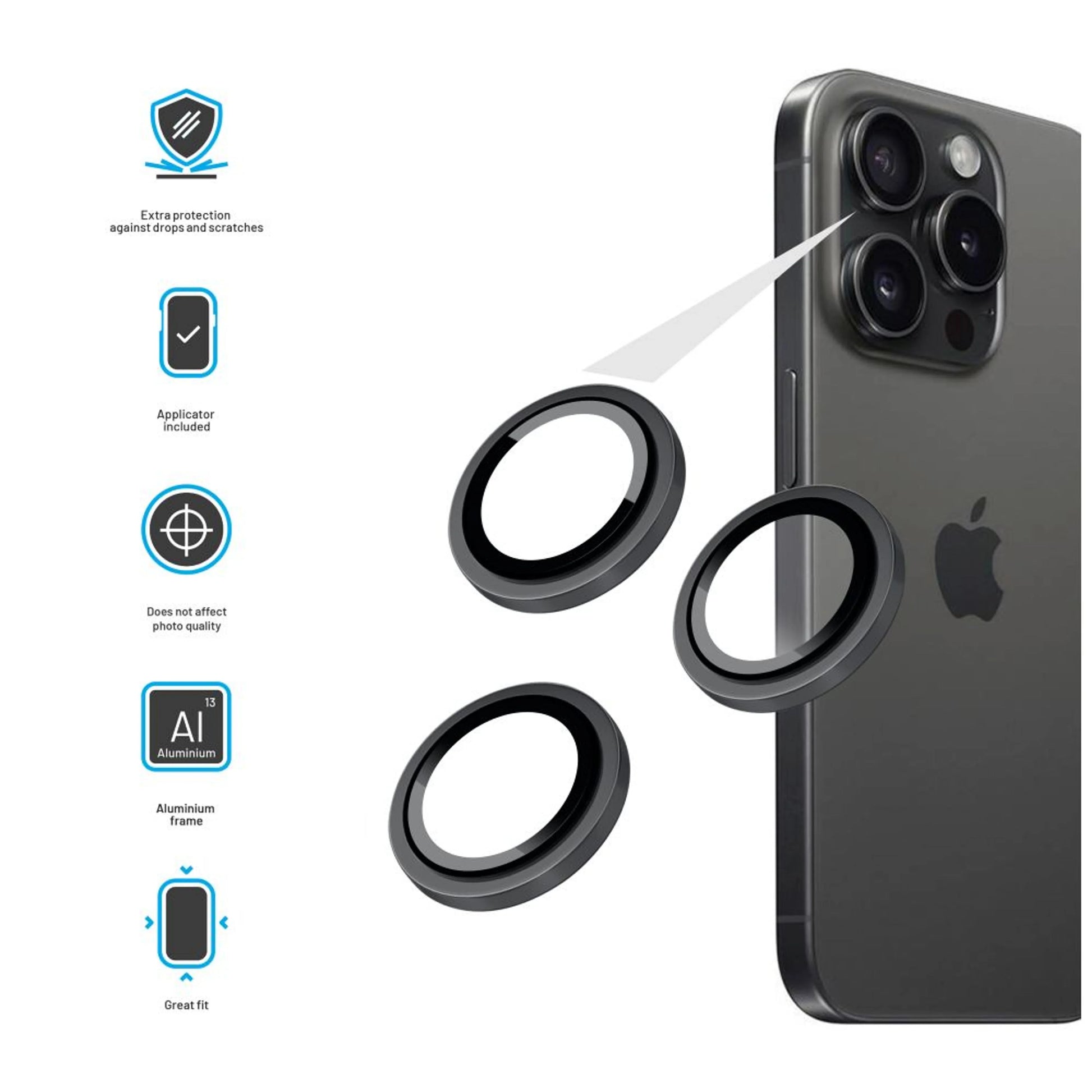 Ochranná skla čoček fotoaparátů FIXED Camera Glass pro Apple iPhone 15 Pro/15 Pro Max, space gray - FIXED