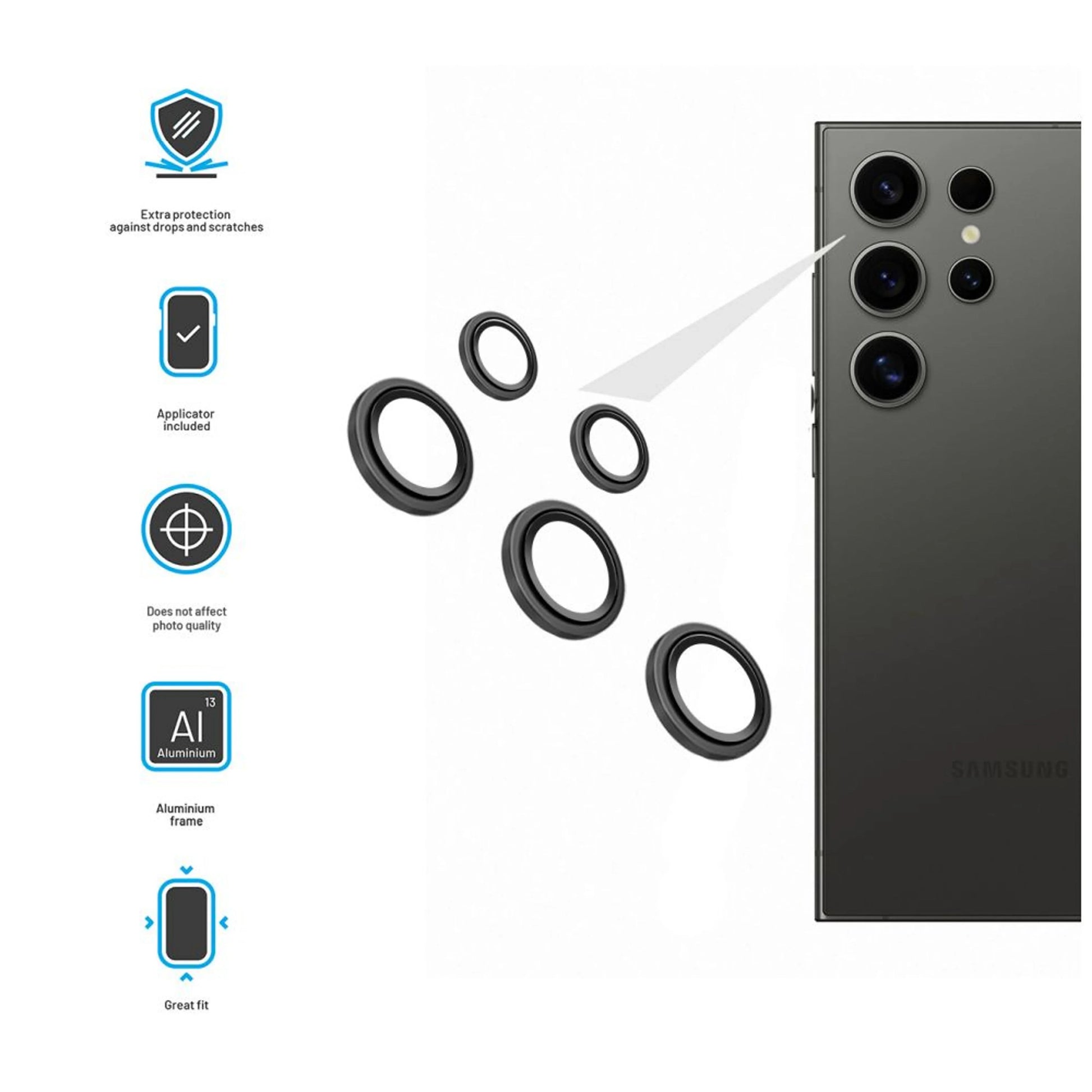 Ochranná skla čoček fotoaparátů FIXED Camera Glass pro Samsung Galaxy S25 Ultra, černá - FIXED