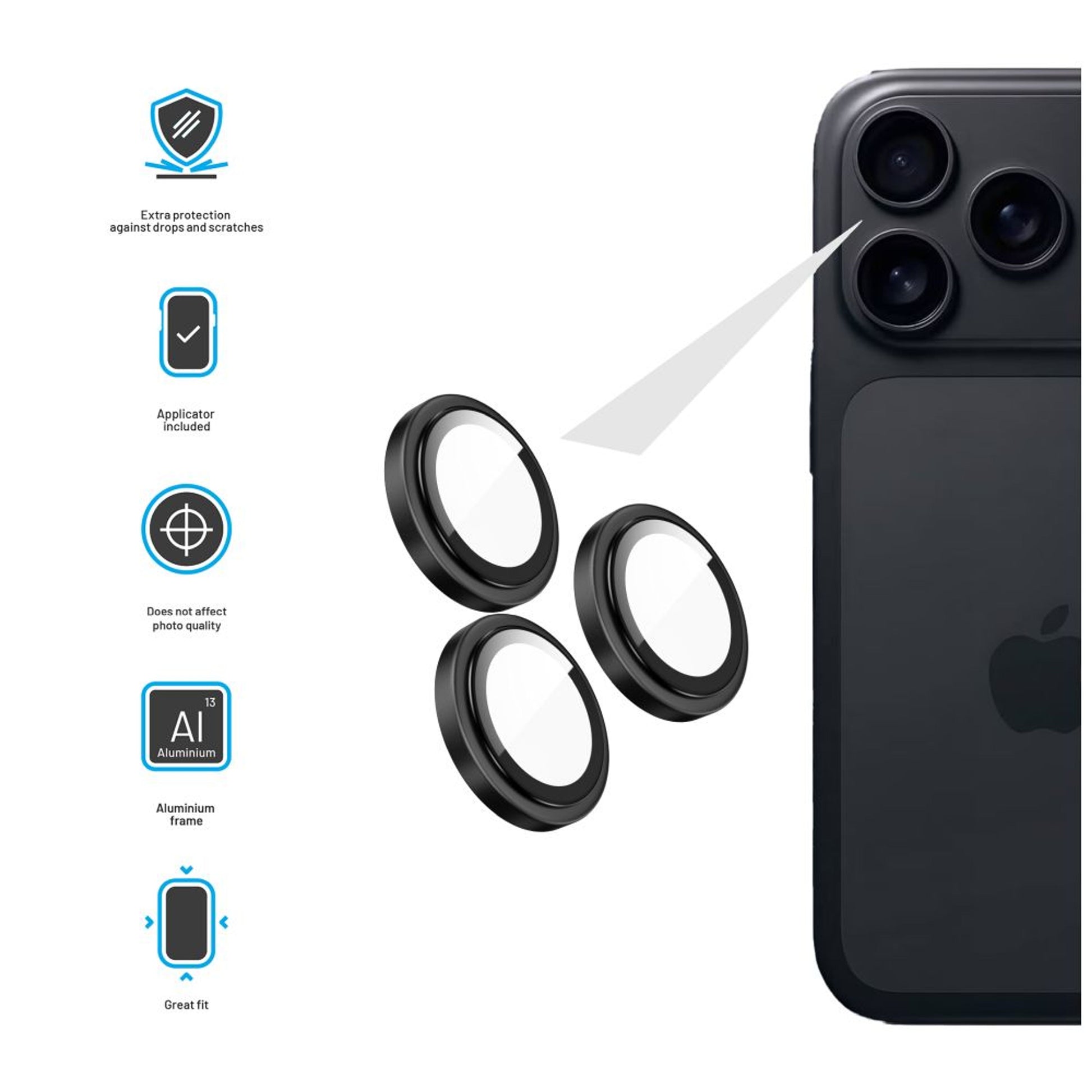 Ochranná skla čoček fotoaparátů FIXED Armor Camera Glass pro Apple iPhone 17 Pro/Pro Max, černá - FIXED