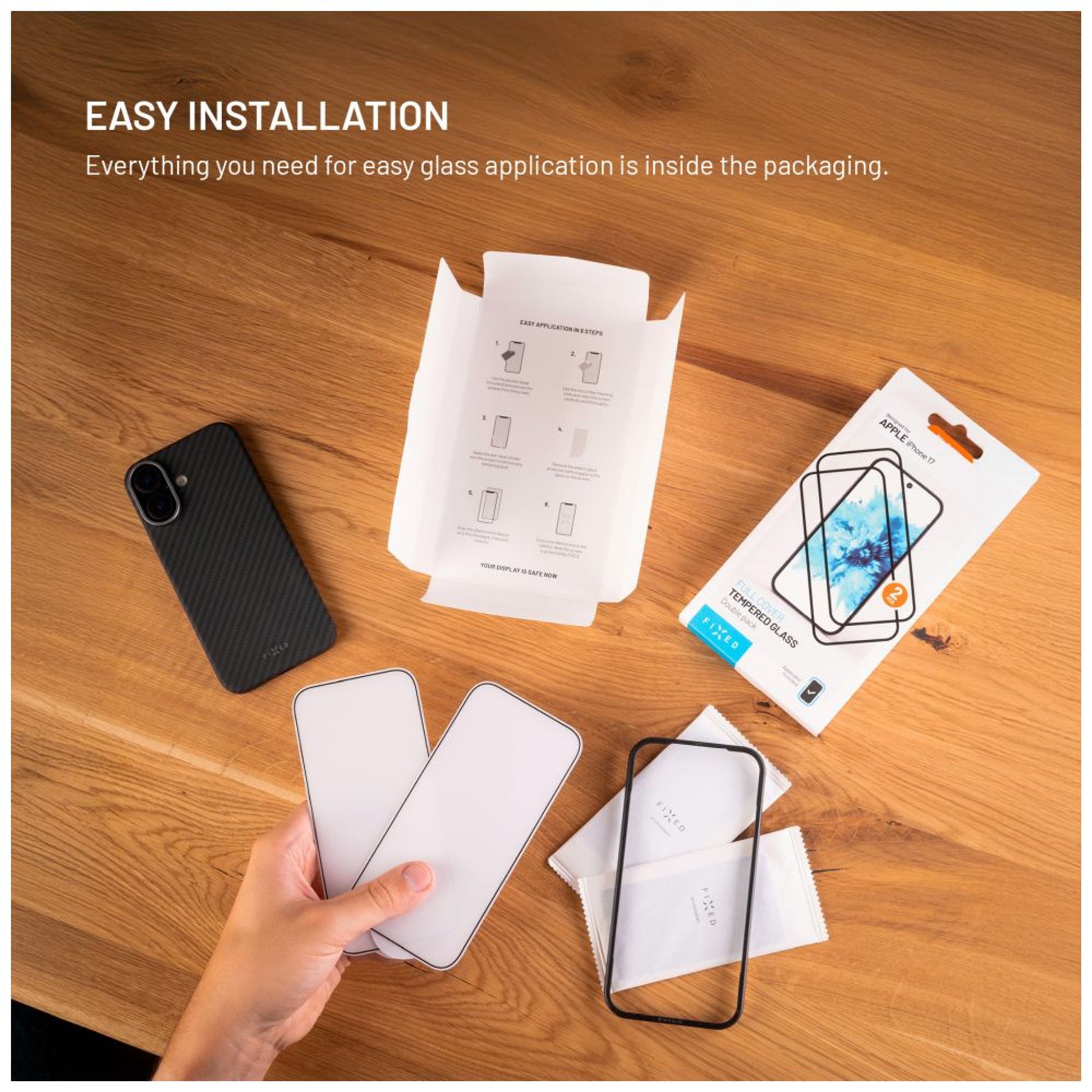 Tvrzené sklo FIXED Full-Cover s aplikátorem pro Apple iPhone 17, 2ks, černé - FIXED