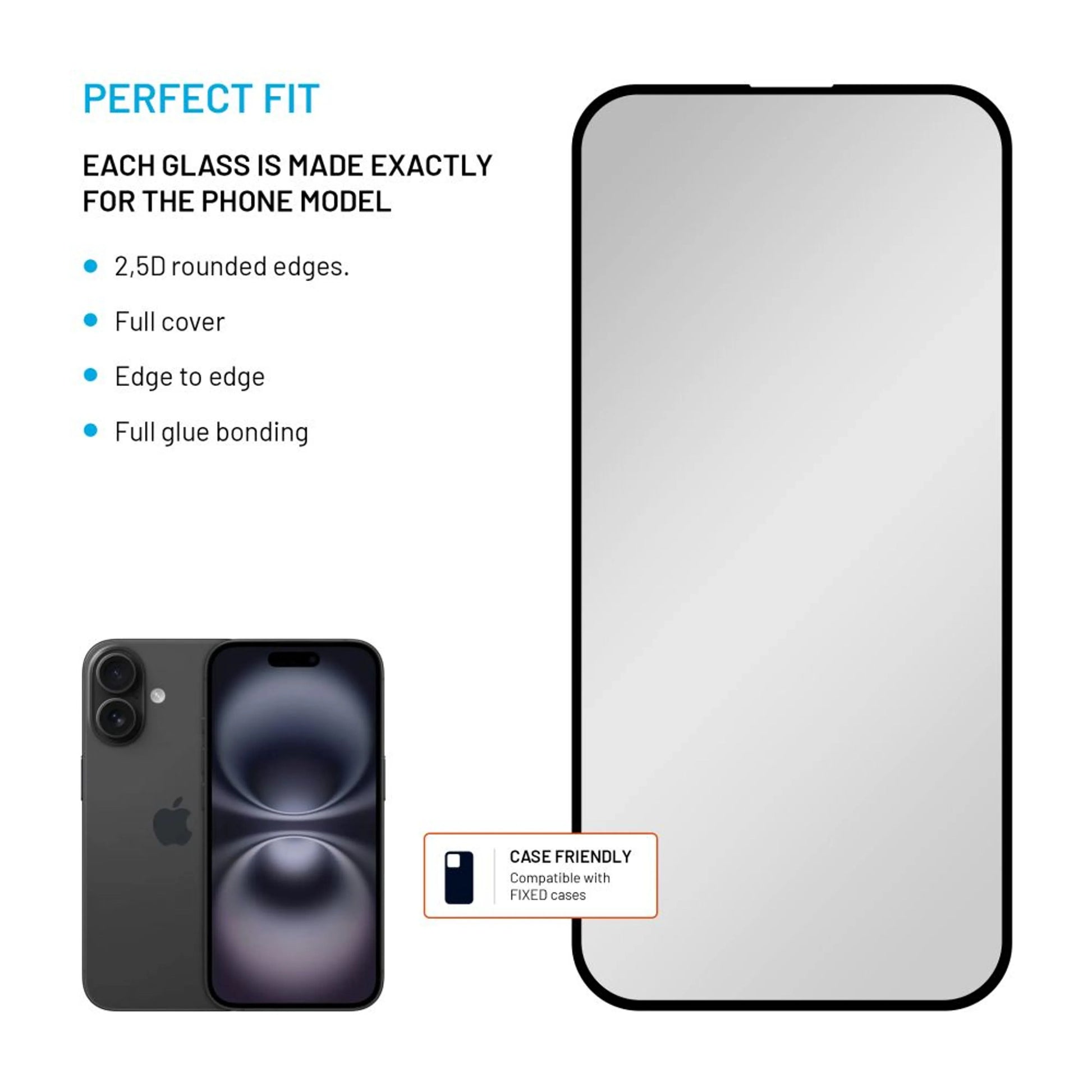 Twarda szyba ochronna FIXED Privacy Full-Cover do Apple iPhone 16, naklejana na cały wyświetlacz, czarna - FIXED