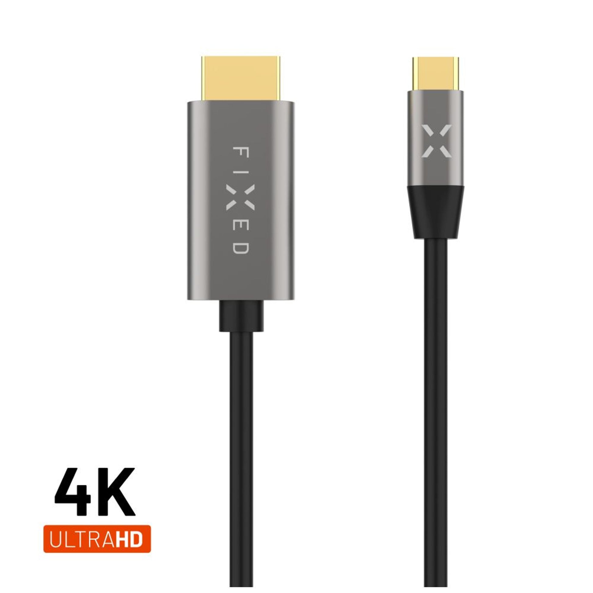 Video kabel FIXED s konektory USB-C/HDMI, USB-C 3.1 Gen 2 18Gbps, HDMI 2.0 4K60Hz, 2m, šedý - FIXED